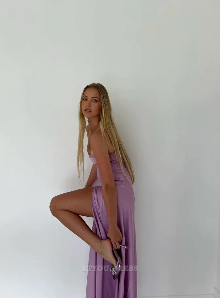 Mermaid Spaghetti Straps Purple Long formal dresses Bridesmaid Dresses evening gown Prom Dress With Split